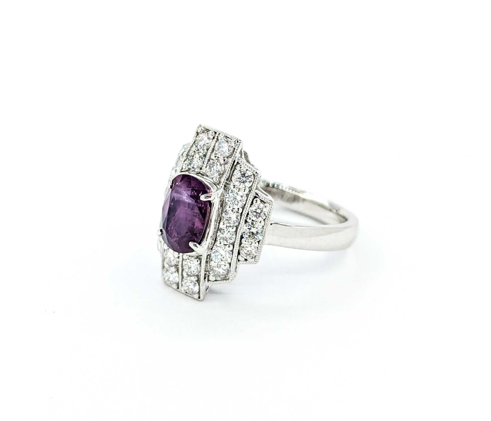 Unheated Kashmir Sapphire and Diamond Art Deco Inspired Ring in Platinum 6