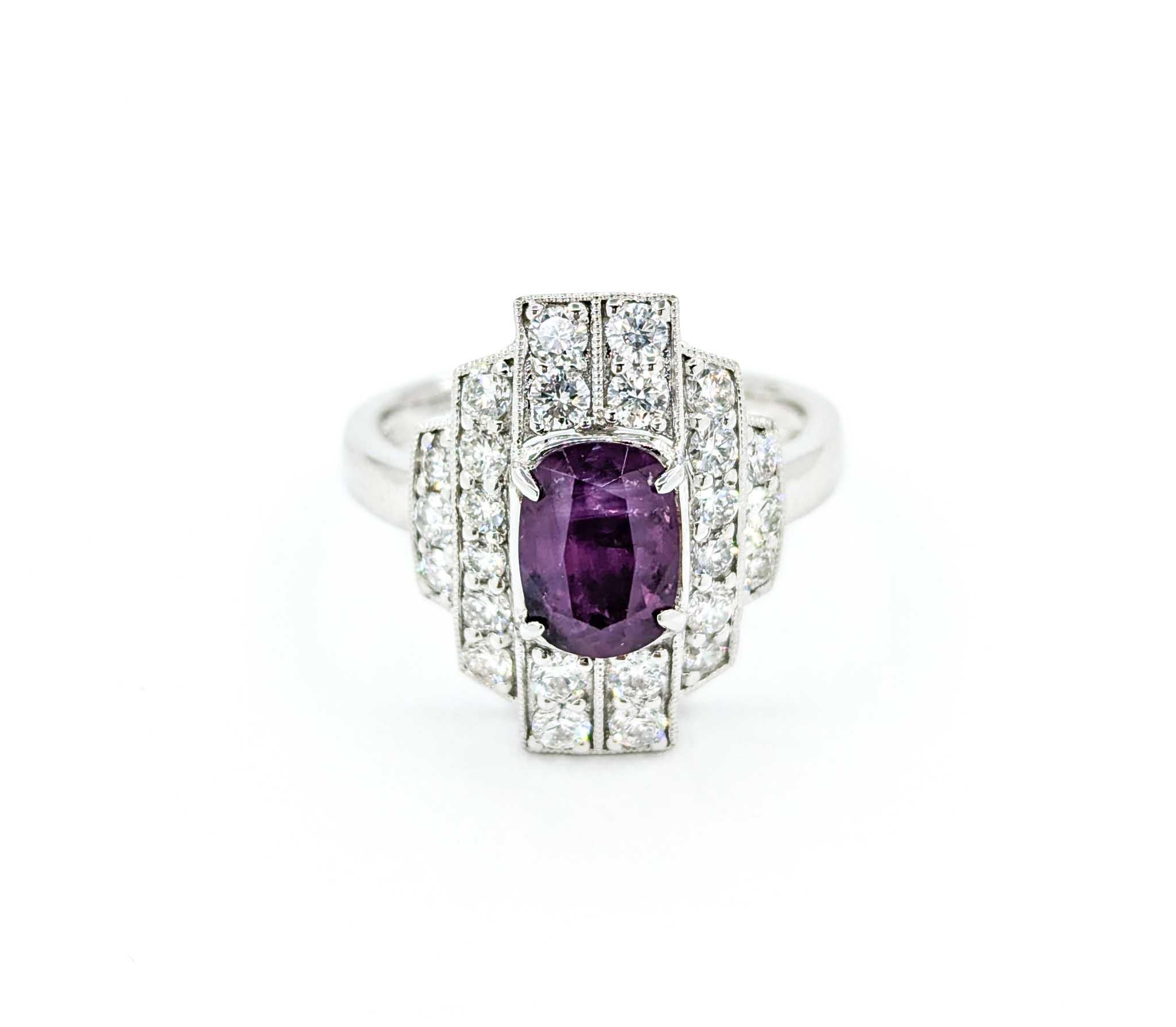 Unheated Kashmir Sapphire and Diamond Art Deco Inspired Ring in Platinum 7