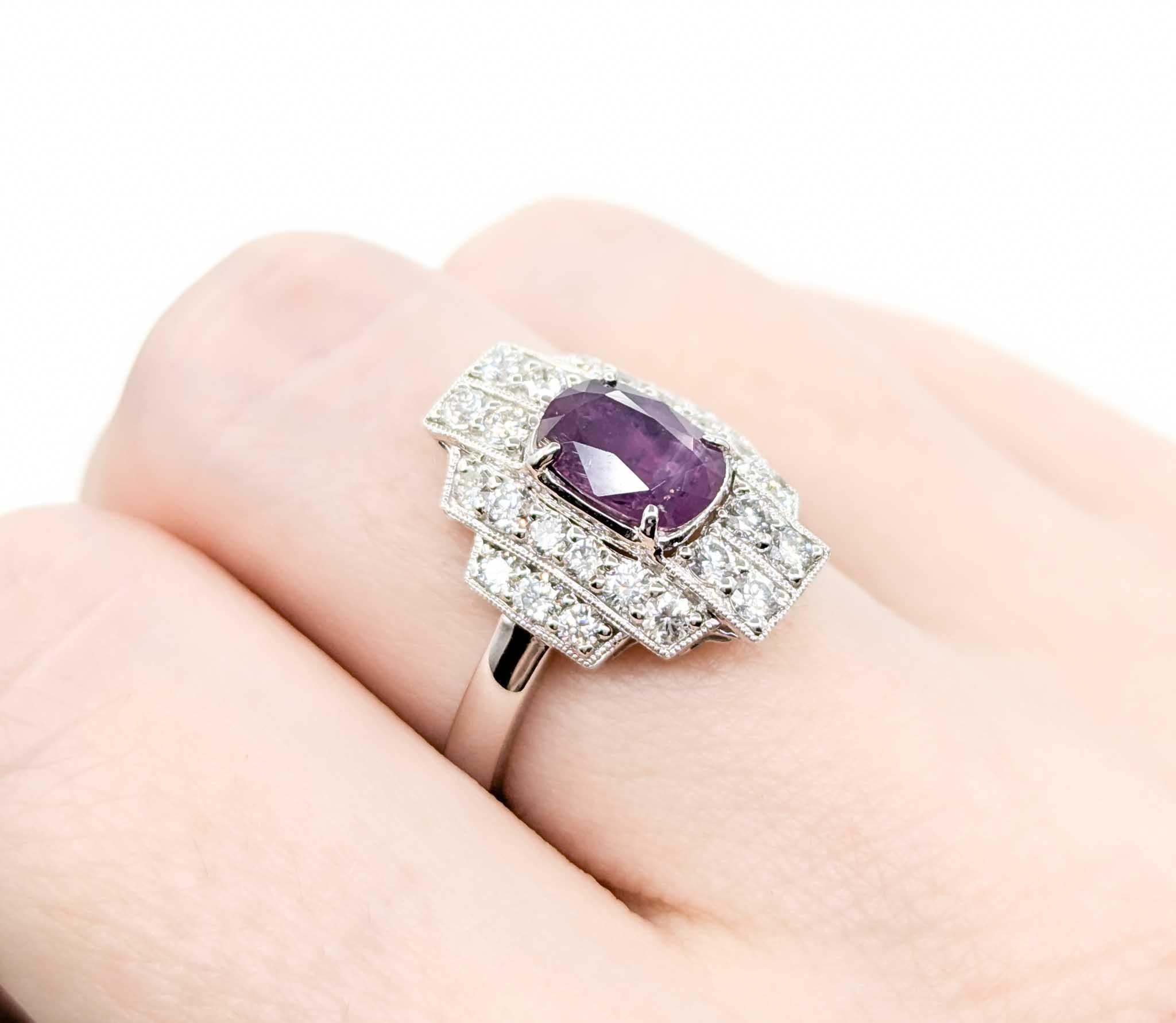 Timeless Kashmir Sapphire and Diamond Art Deco Inspired Ring in Platinum

Introducing this beautiful art deco-inspired ring, crafted in platinum. The ring features a 1.63ct GIA unheated Kashmir sapphire centerpiece with .90ctw round diamonds and art