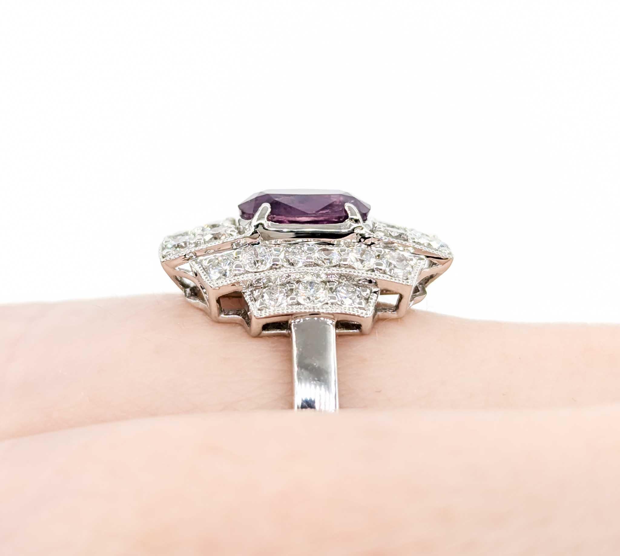 Oval Cut Unheated Kashmir Sapphire and Diamond Art Deco Inspired Ring in Platinum