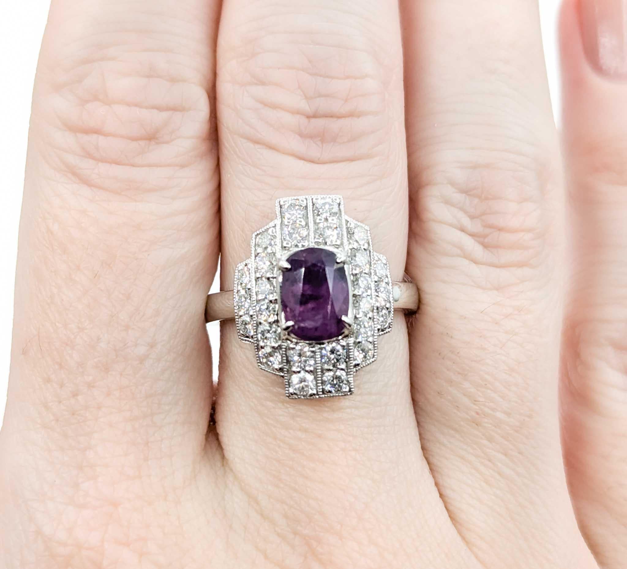 Women's Unheated Kashmir Sapphire and Diamond Art Deco Inspired Ring in Platinum