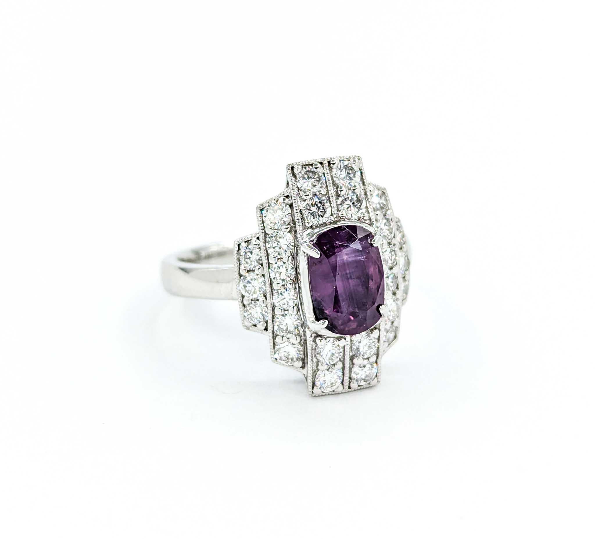 Unheated Kashmir Sapphire and Diamond Art Deco Inspired Ring in Platinum 1