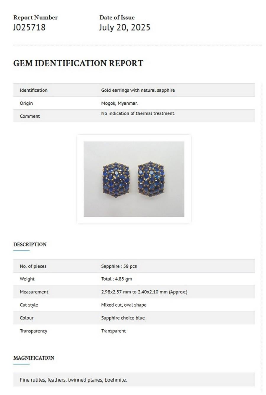 Unheated Mogok blue sapphires bold dome design Earring in 18k solid gold For Sale 2