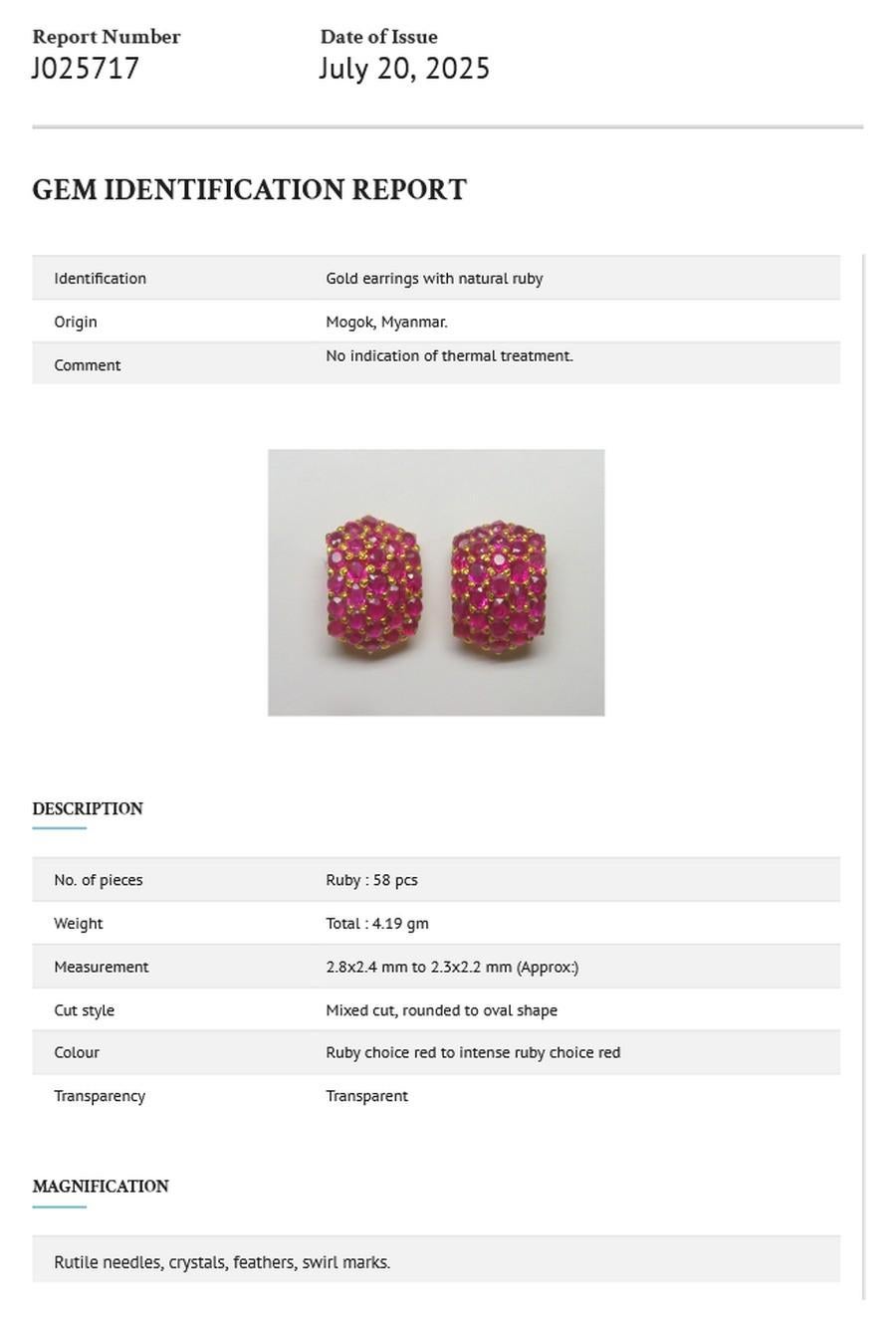 Unheated Mogok Rubies bold dome design Earring in 18k solid gold For Sale 2
