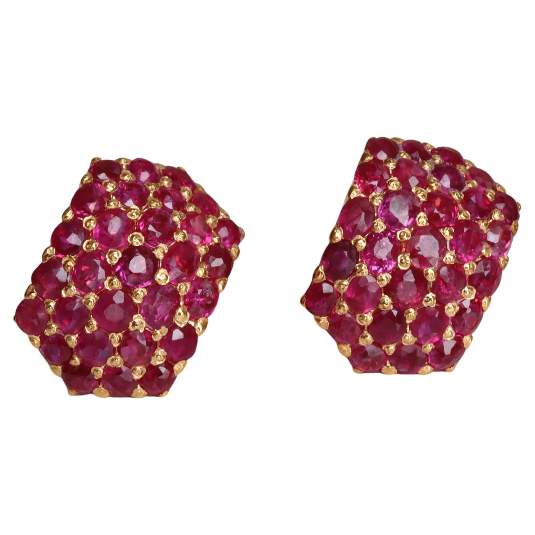 Unheated Mogok Rubies bold dome design Earring in 18k solid gold