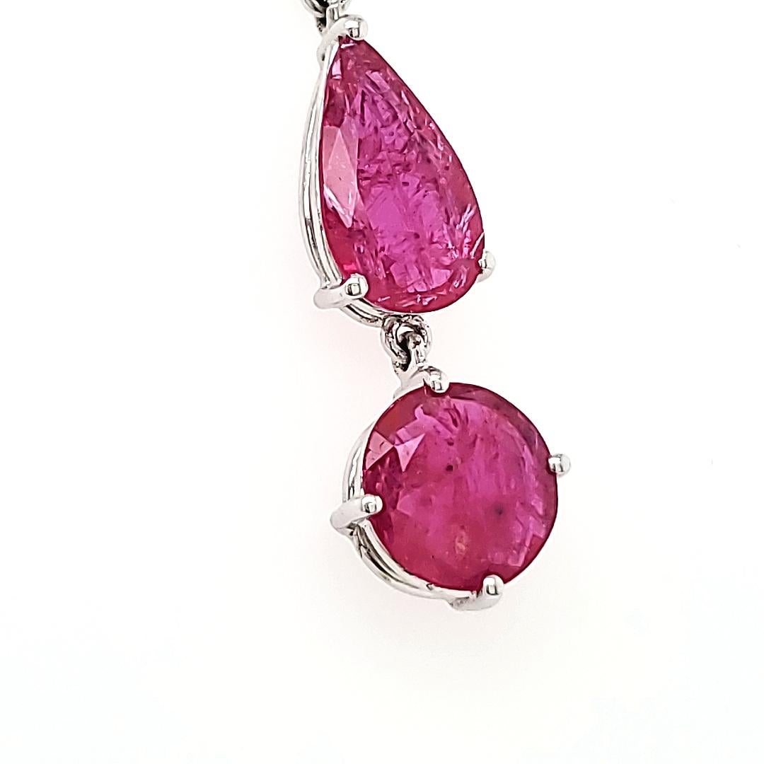 Unheated Mozambique Round and Pear Ruby Cts 2.21 and Marquise Diamond Pendant  In New Condition For Sale In Hong Kong, HK
