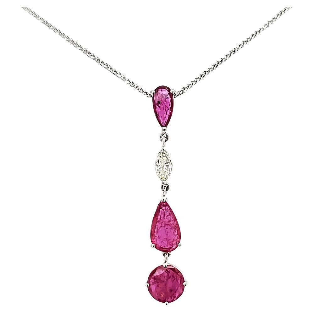 Unheated Mozambique Round and Pear Ruby Cts 2.21 and Marquise Diamond Pendant  For Sale