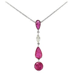 Unheated Mozambique Round and Pear Ruby Cts 2.21 and Marquise Diamond Pendant 