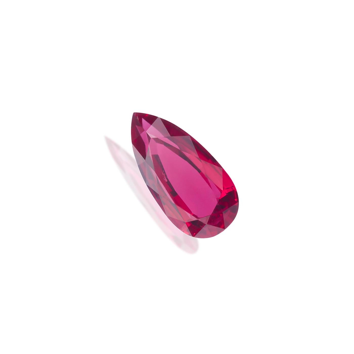 Contemporary Unheated Mozambique Ruby 0.67 Ct G-ID Certified Pear Cut For Sale