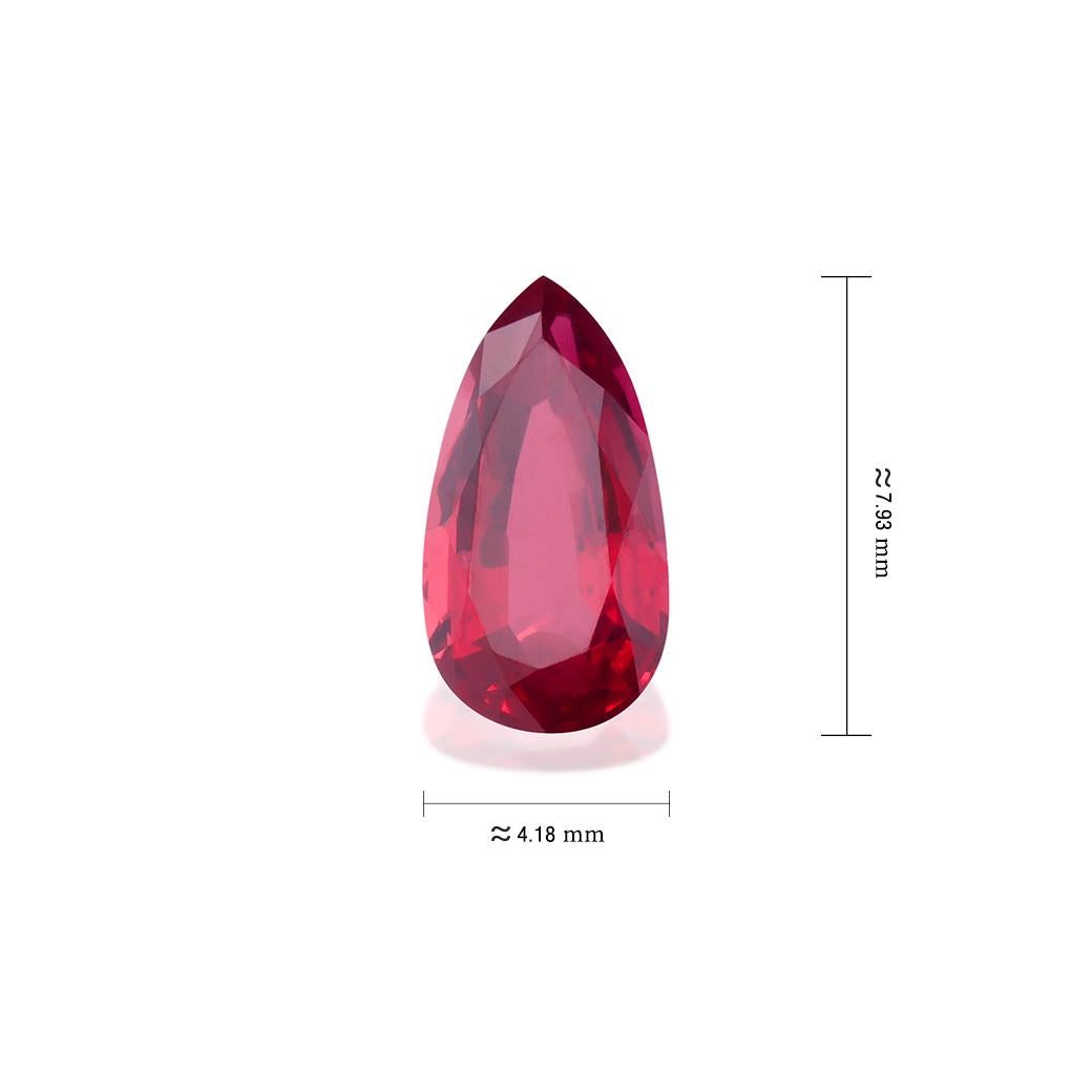 Contemporary Unheated Mozambique Ruby 0.82 Ct G-ID Certified Pear Cut For Sale