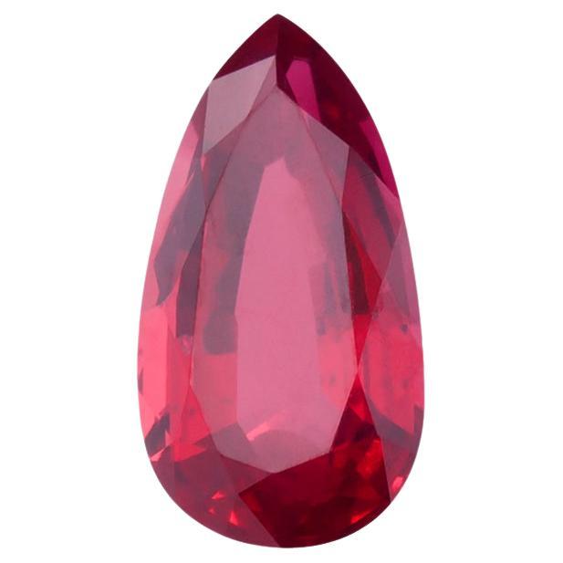 Unheated Mozambique Ruby 0.82 Ct G-ID Certified Pear Cut For Sale