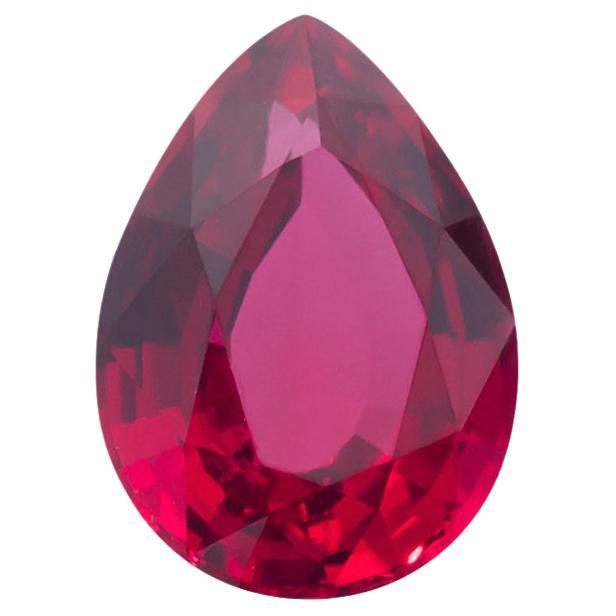 Unheated Mozambique Ruby 0.86 Ct G-ID Certified Pear Cut For Sale