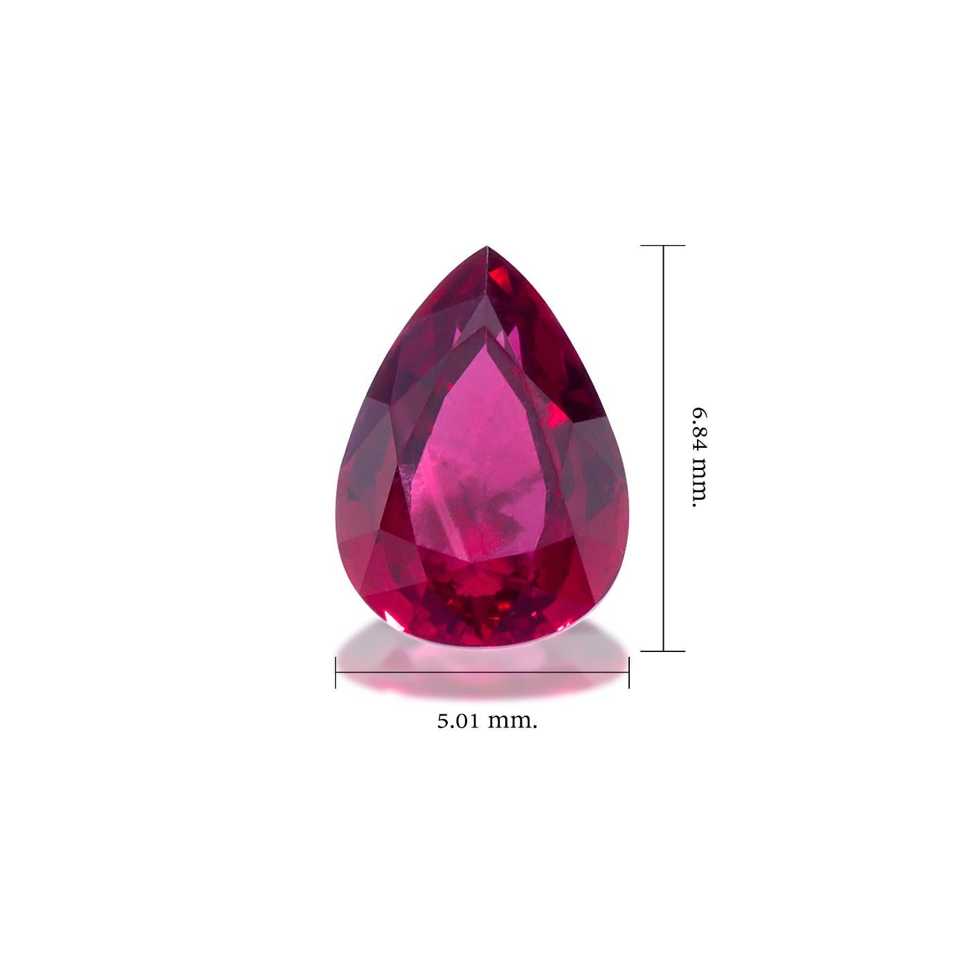 Contemporary Unheated Mozambique Ruby 0.87 Ct G-ID Certified Pear Cut For Sale