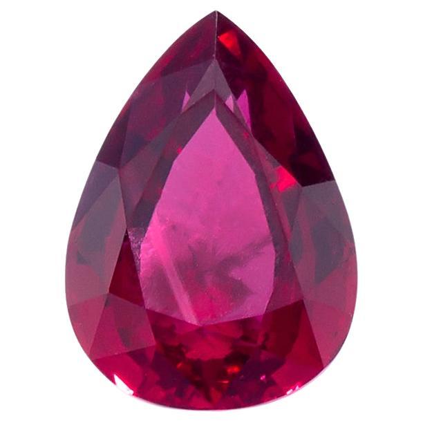 Unheated Mozambique Ruby 0.87 Ct G-ID Certified Pear Cut For Sale