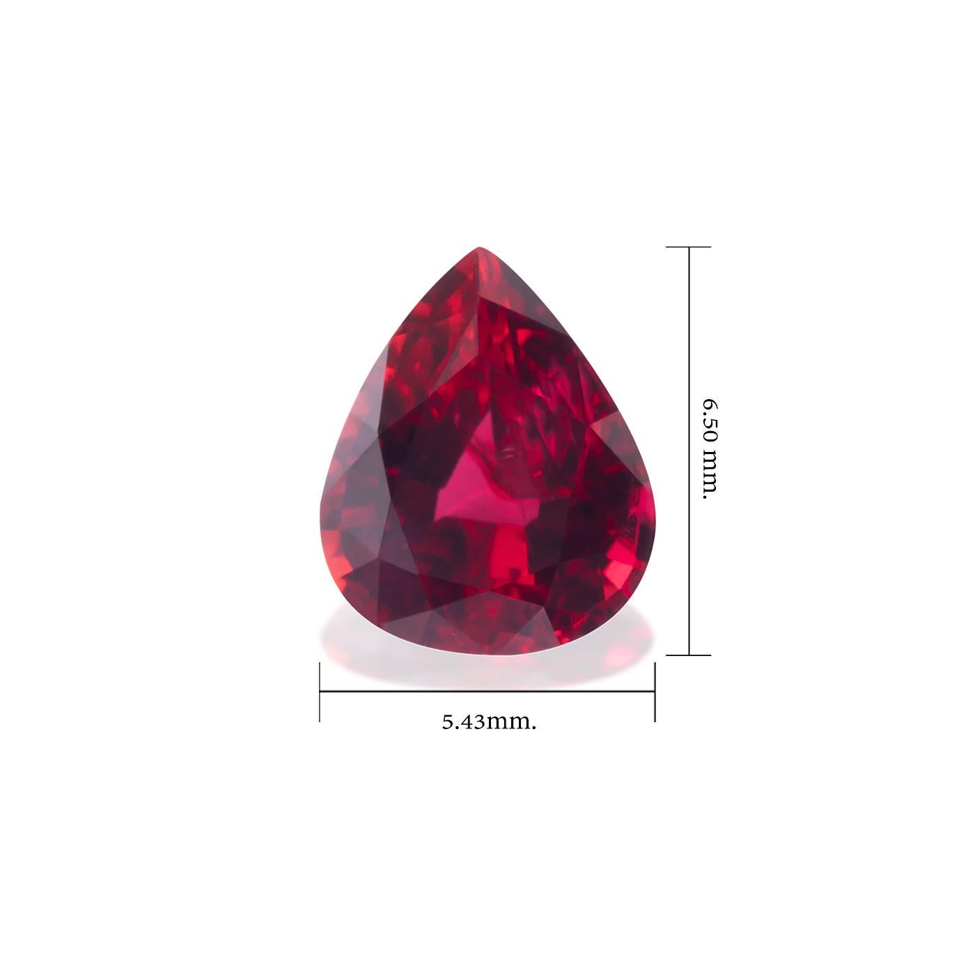 Contemporary Unheated Mozambique Ruby 0.89 Ct G-ID Certified Pear Cut For Sale