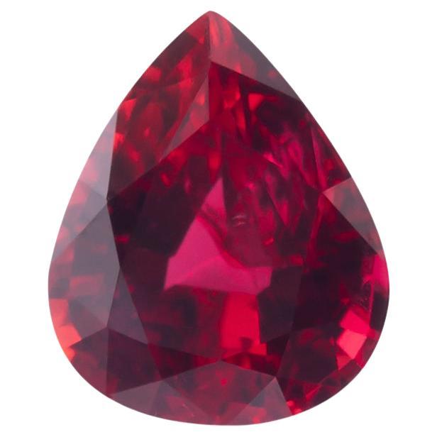 Unheated Mozambique Ruby 0.89 Ct G-ID Certified Pear Cut For Sale