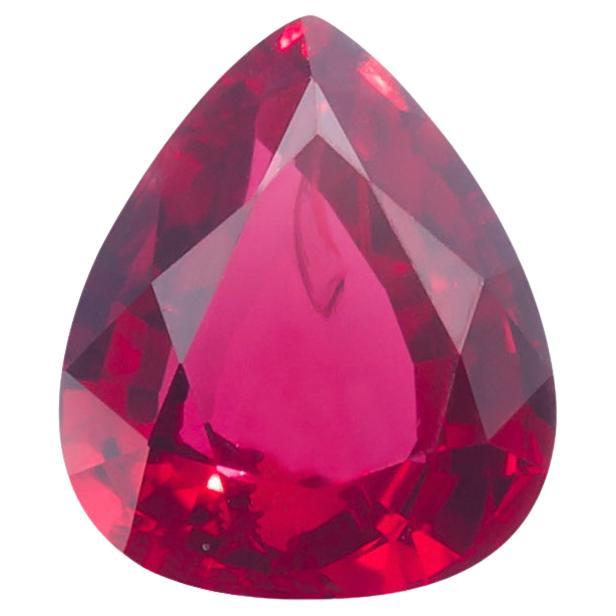 Unheated Mozambique Ruby 1.20 Ct G-ID Certified Pear Cut For Sale