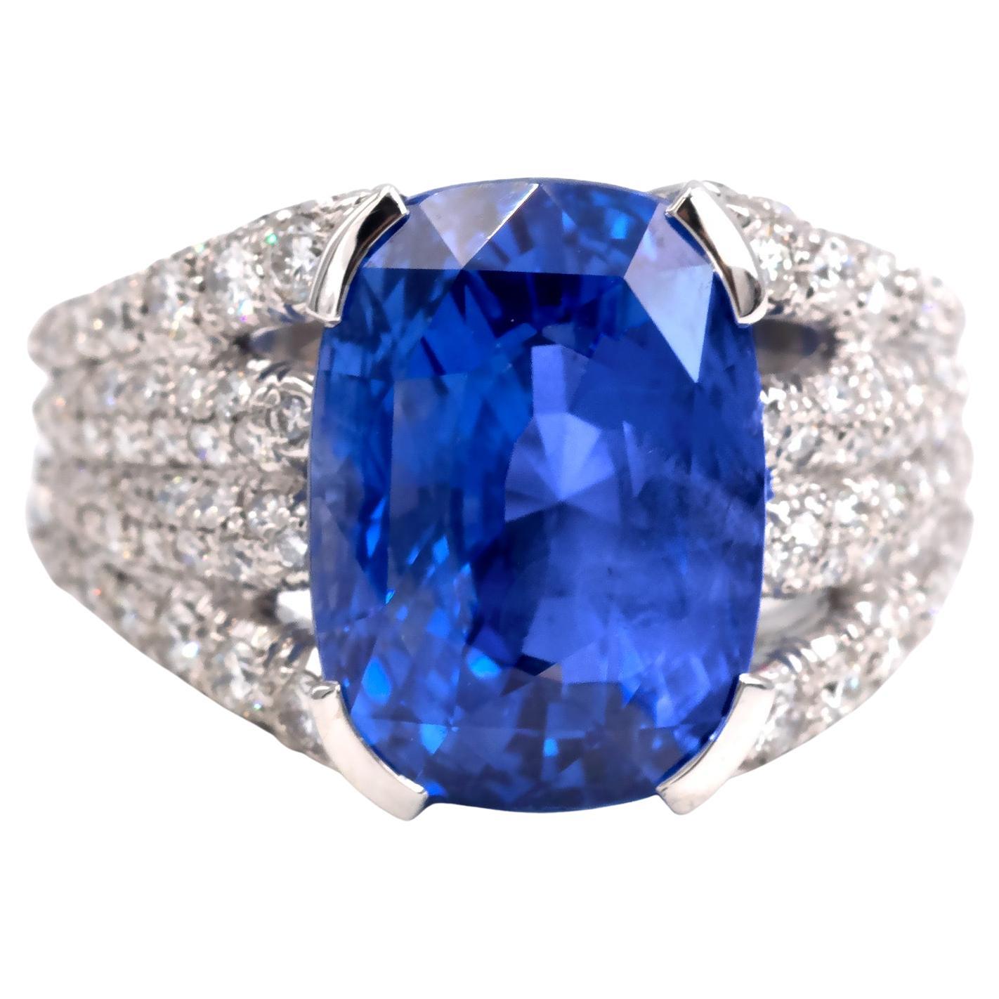 Unheated Natural 10.37 Carat Sapphire and Diamond Ring For Sale