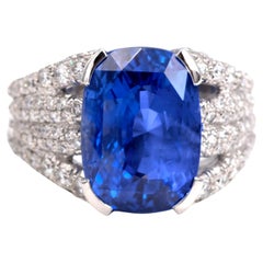 Unheated Natural 10.37 Carat Sapphire and Diamond Ring
