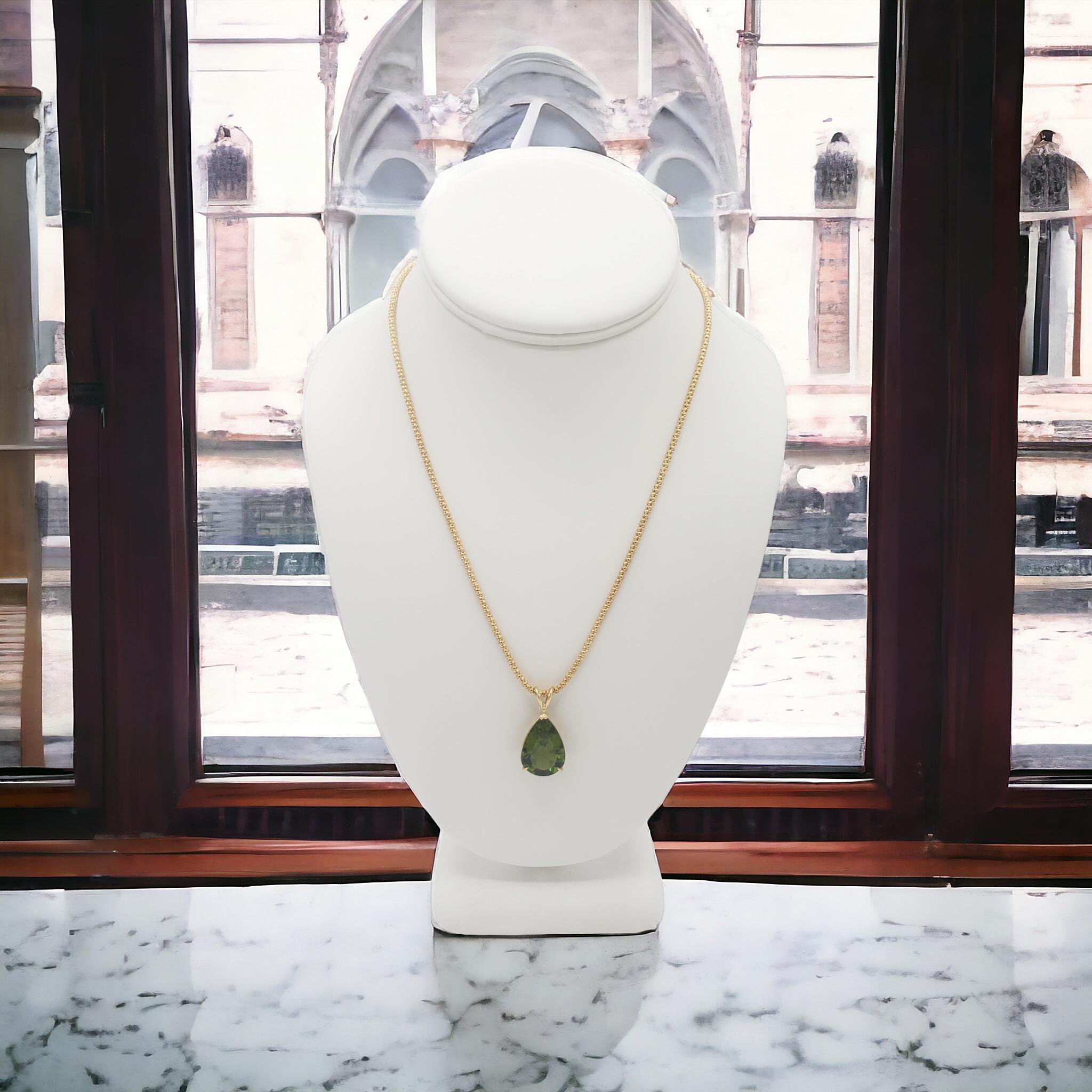 Unheated Natural 12.22 CT Burma Pear Peridot Pendant 14K Gold For Sale 6