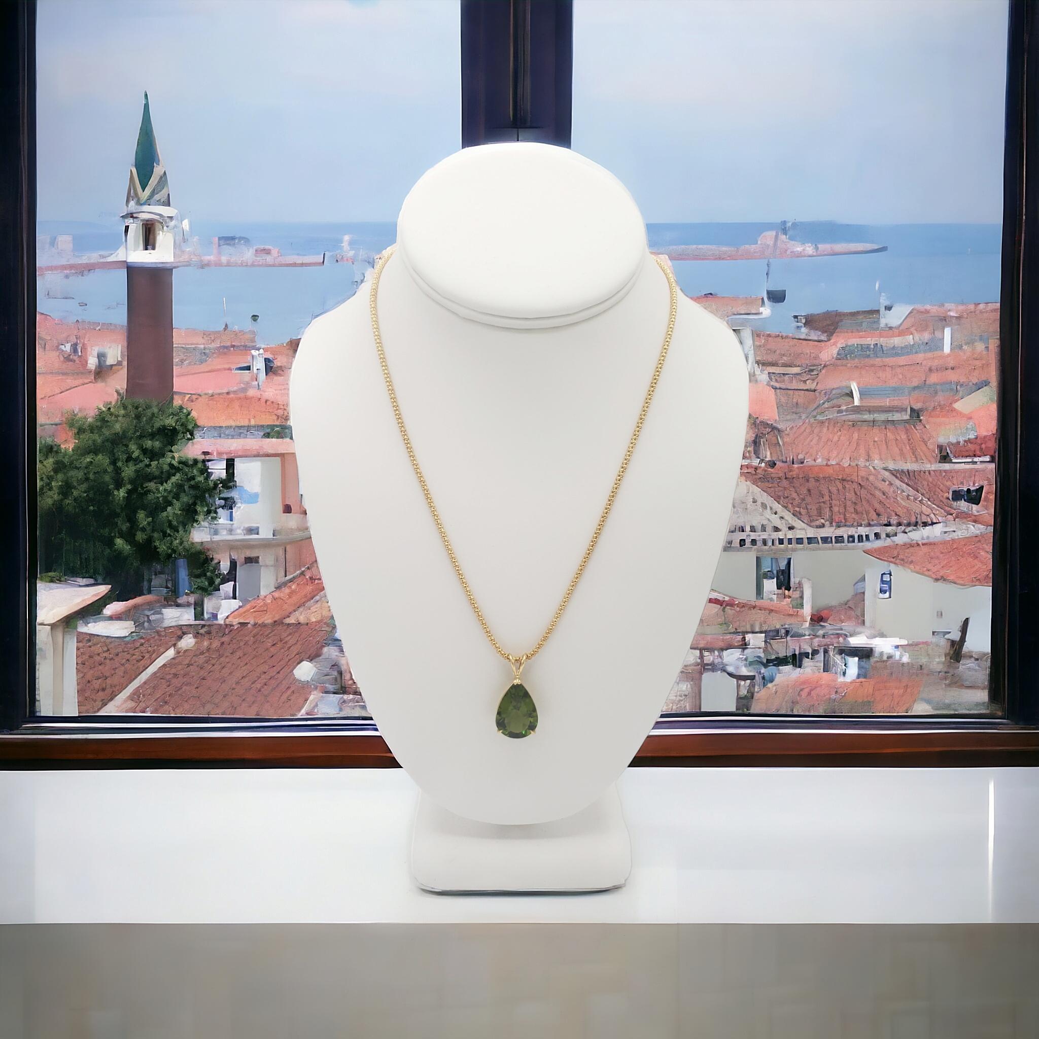 Unheated Natural 12.22 CT Burma Pear Peridot Pendant 14K Gold For Sale 7