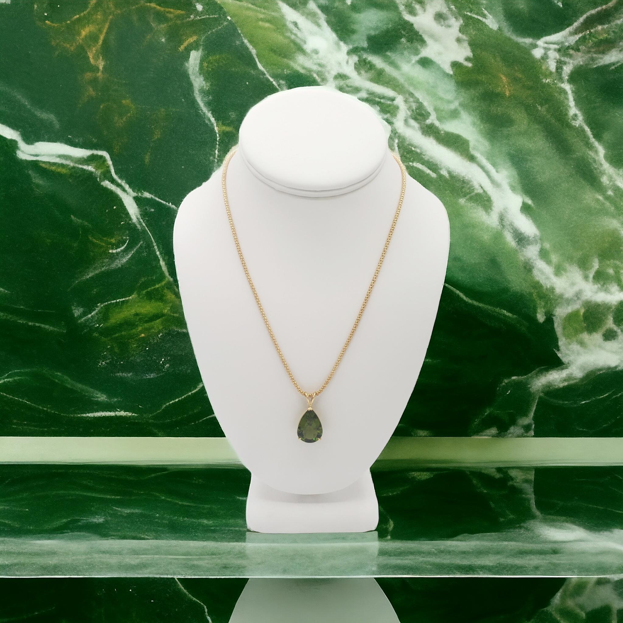 Unheated Natural 12.22 CT Burma Pear Peridot Pendant 14K Gold For Sale 8