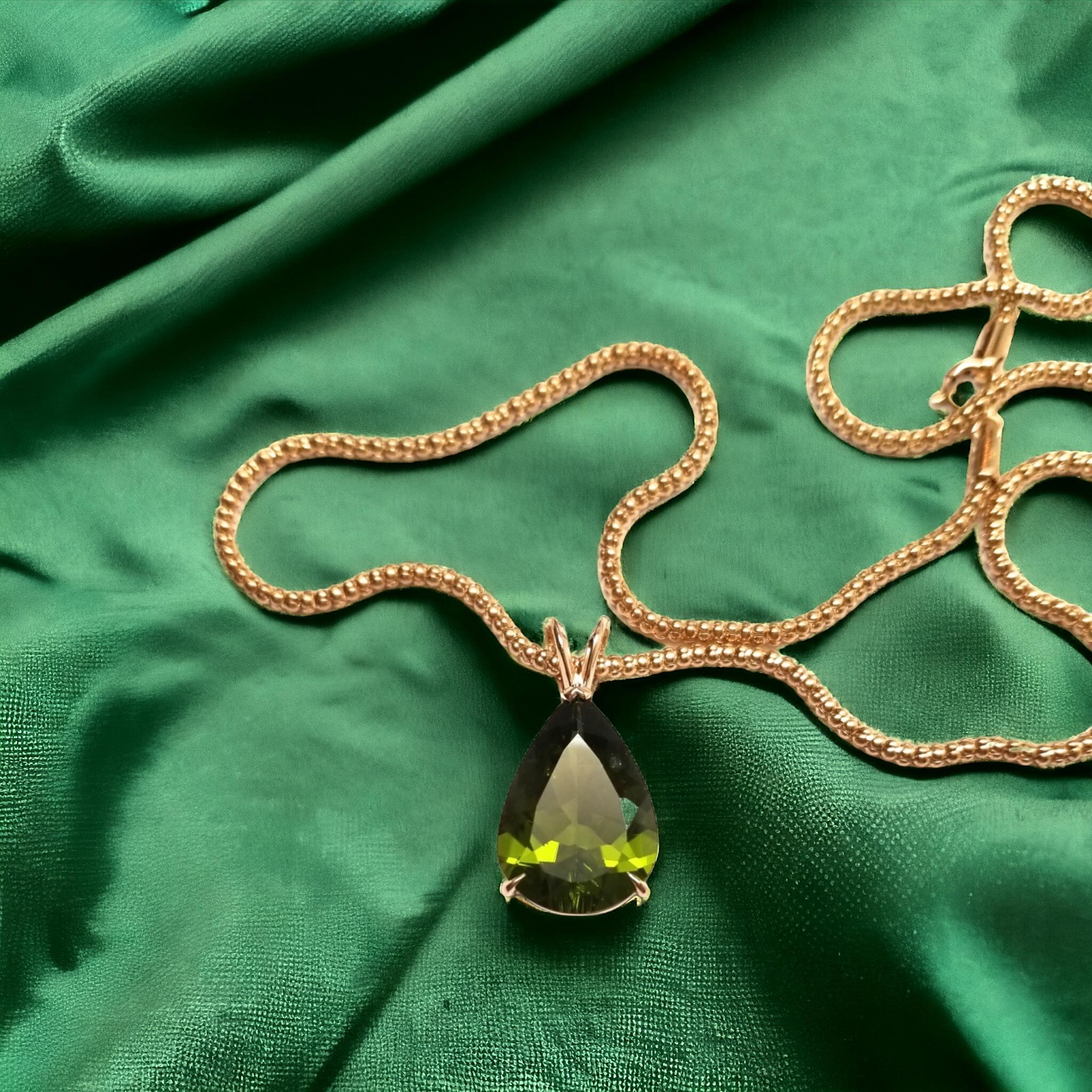 Unheated Natural 12.22 CT Burma Pear Peridot Pendant 14K Gold For Sale 9