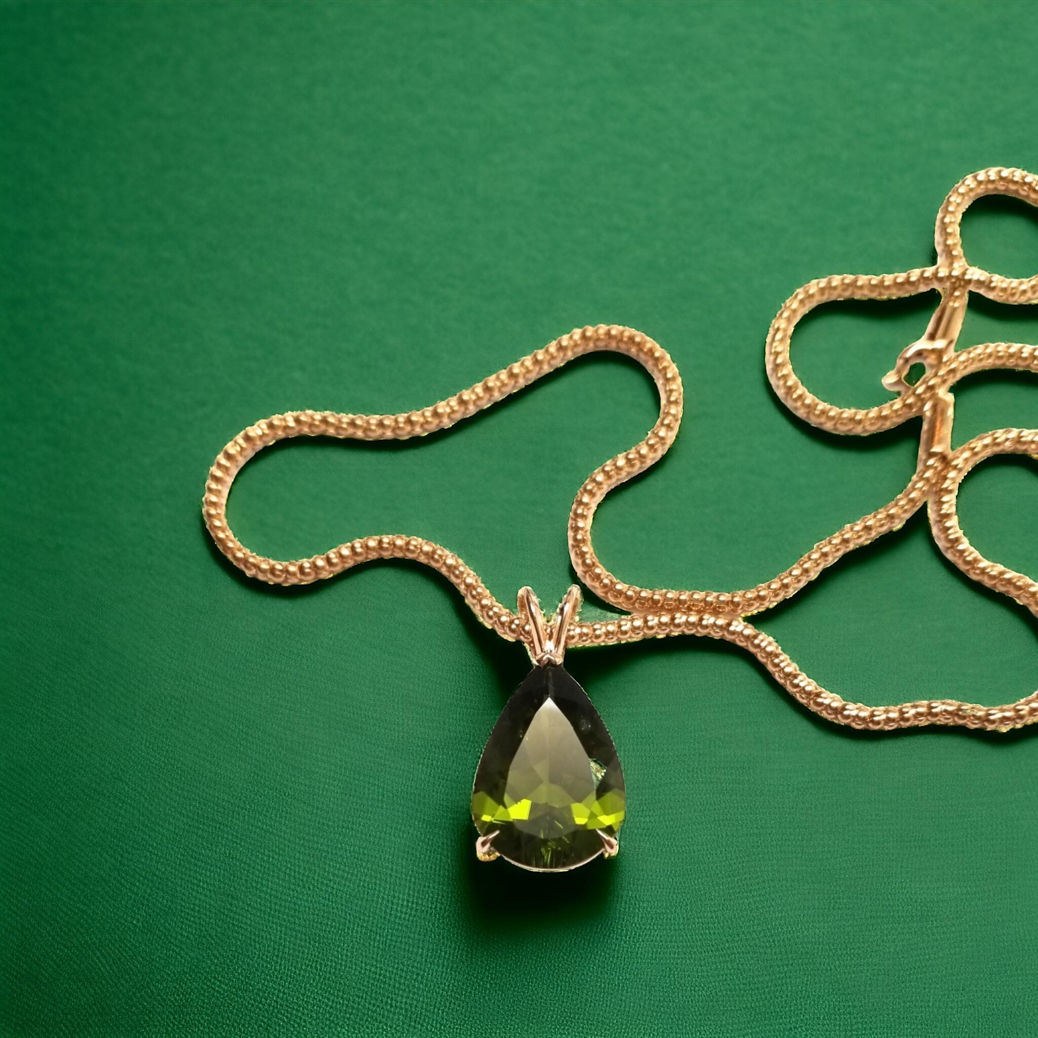 Unheated Natural 12.22 CT Burma Pear Peridot Pendant 14K Gold For Sale 11
