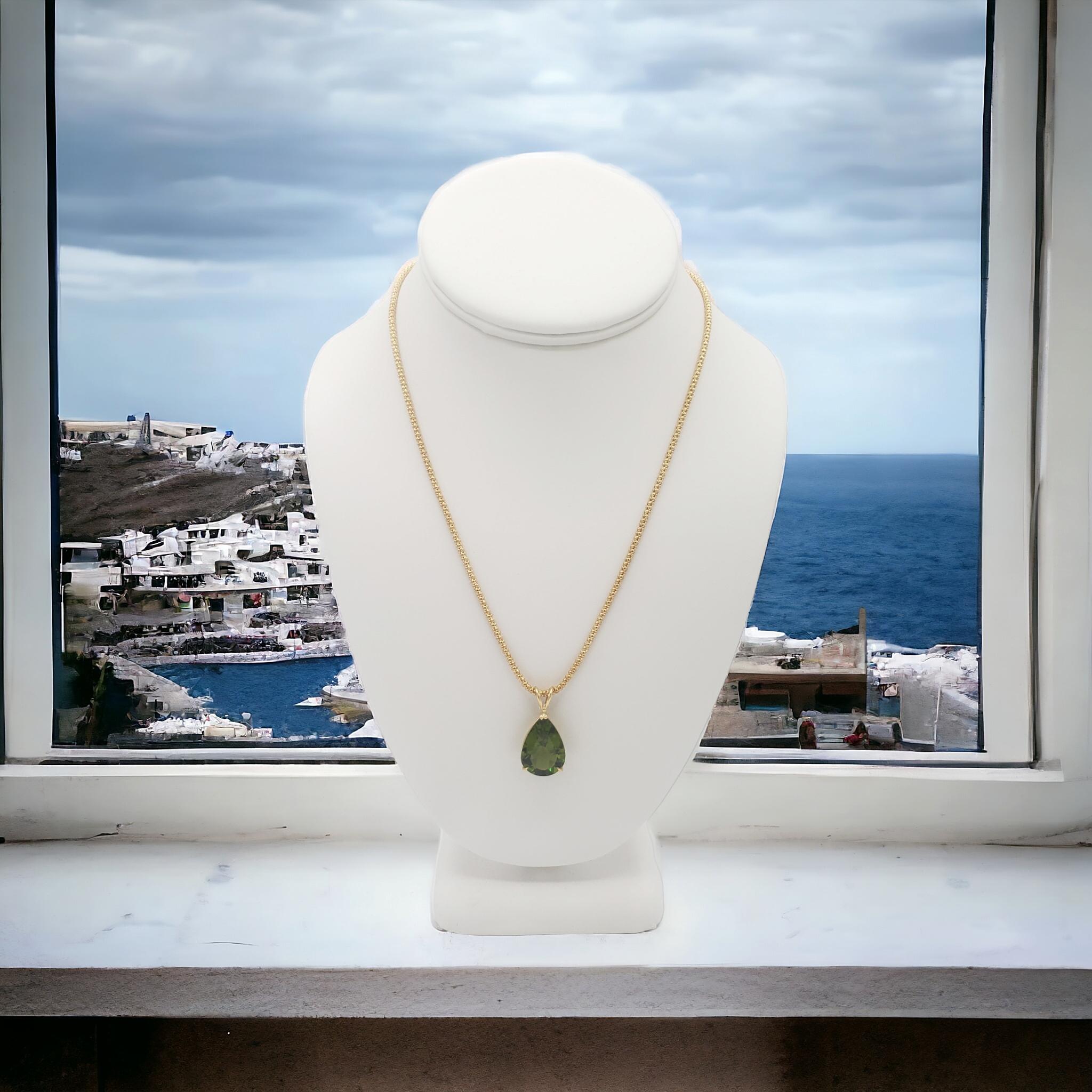 Unheated Natural 12.22 CT Burma Pear Peridot Pendant 14K Gold For Sale 12