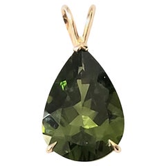 Unheated Natural 12.22 CT Burma Pear Peridot Pendant 14K Gold