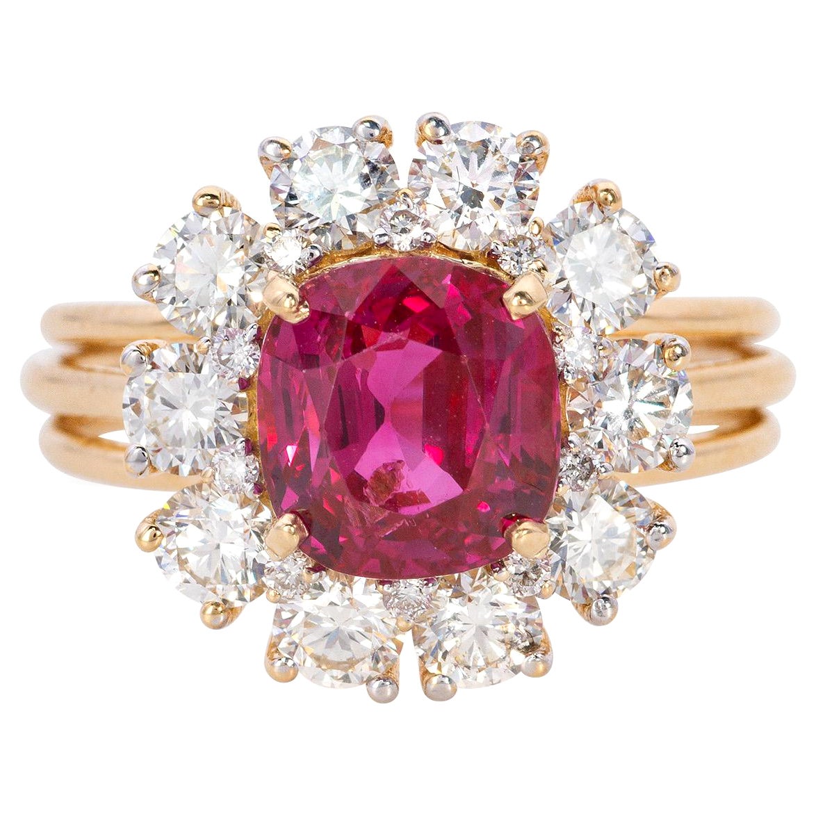Unheated Natural Burmese Ruby 3.29 Carat White Diamond 1.72 Carat Ring ...