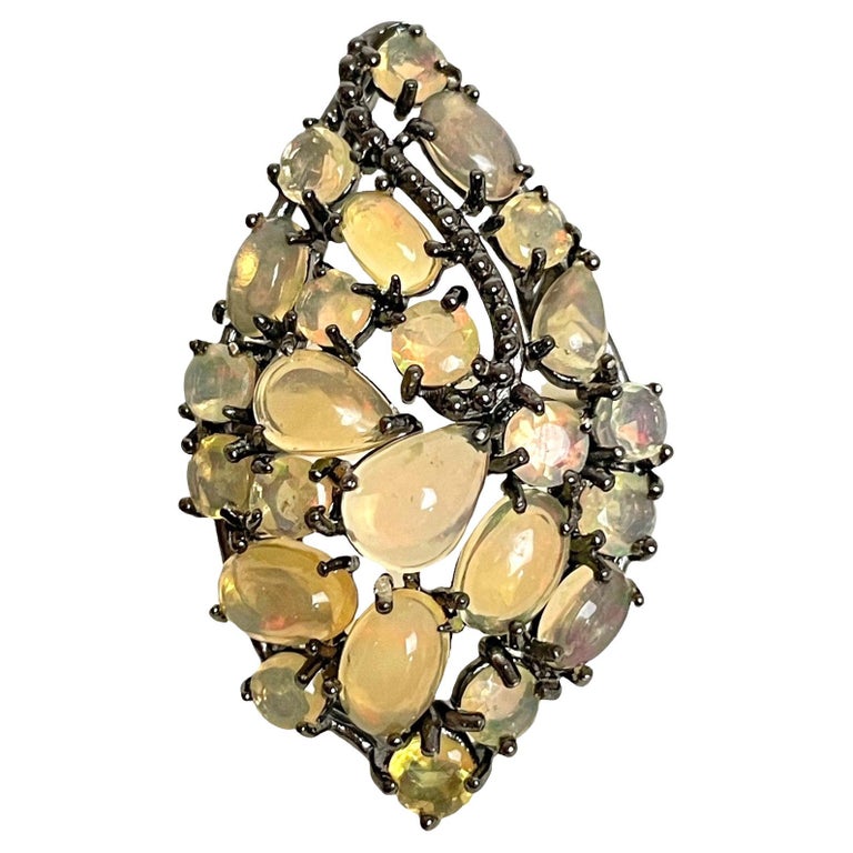 Unheated Natural Fire Opal in Sterling Black Oxi Setting For Sale at