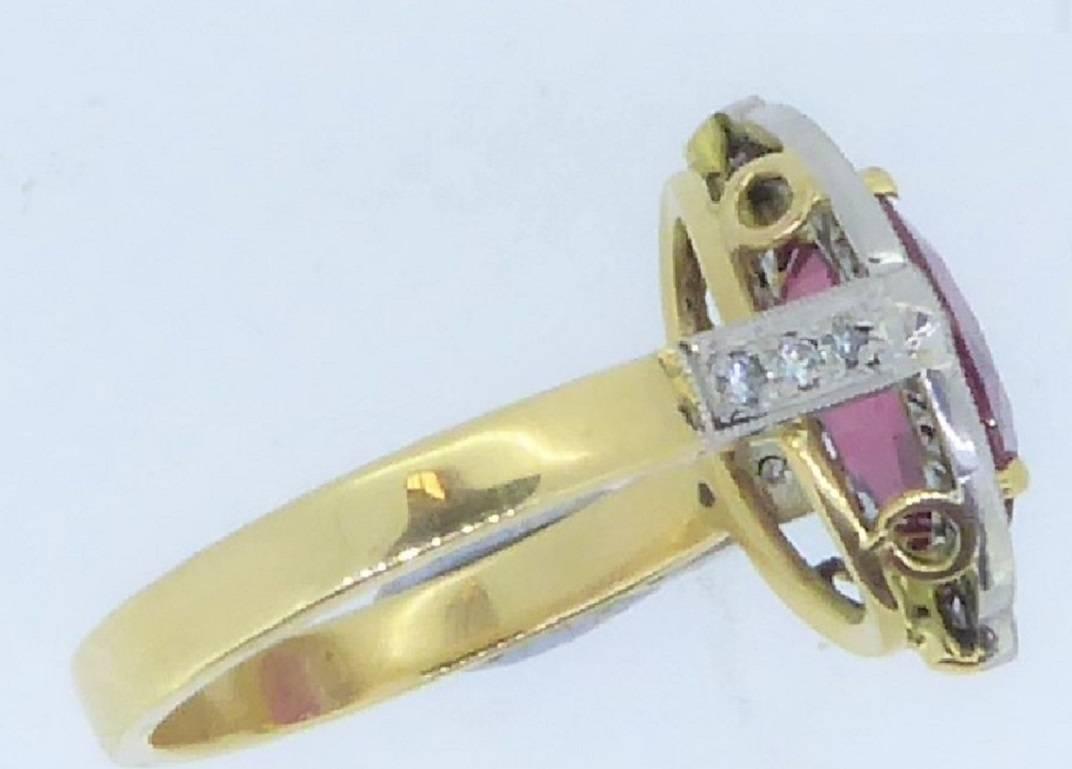 Unheated Natural Thai Ruby, Diamond, 18 Carat Gold and Platinum Cluster Ring 1