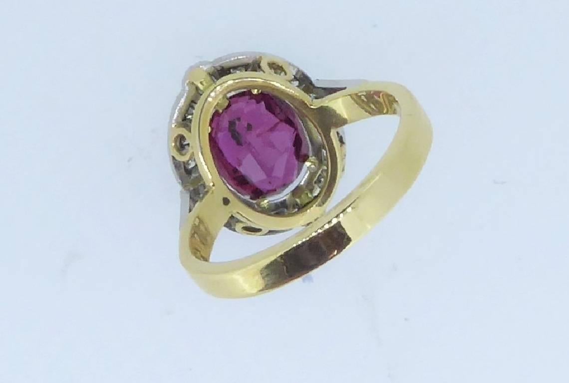 Unheated Natural Thai Ruby, Diamond, 18 Carat Gold and Platinum Cluster Ring 3