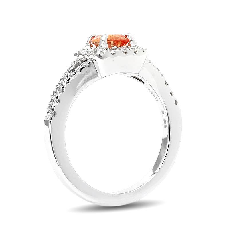 Unheated Orange Sapphire Stone 0.83 cts in 14KWG Ring with Diamonds / GRS Report In New Condition For Sale In Los Angeles, CA