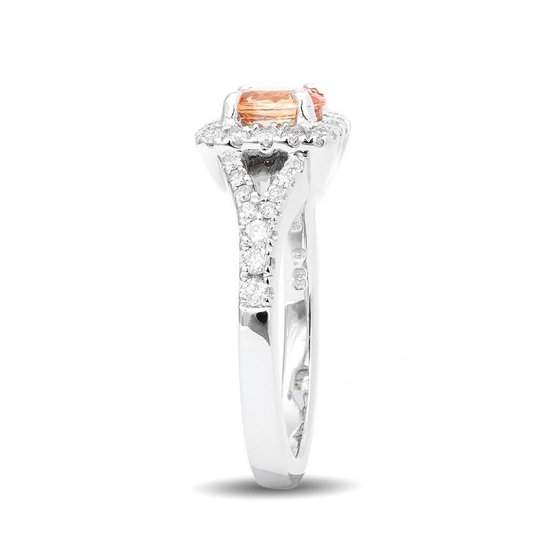 Women's Unheated Orange Sapphire Stone 0.83 cts in 14KWG Ring with Diamonds / GRS Report For Sale