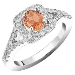 Unheated Orange Sapphire Stone 0.83 cts in 14KWG Ring with Diamonds / GRS Report
