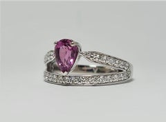 GFCO Anello con diamante non riscaldato 1,01 Padparadscha Sapphire in oro bianco 18 carati con gambo diviso