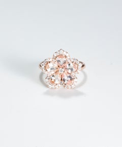 Unheated Padparadscha Sapphire Flower Diamond Ring