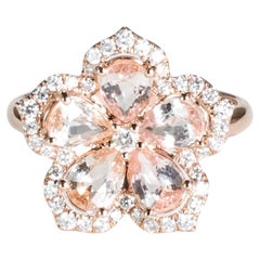 Unheated Padparadscha Sapphire Flower Diamond Ring