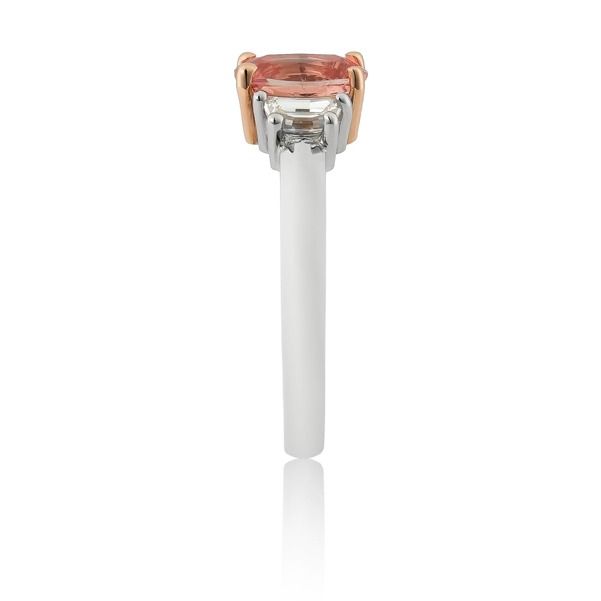 Women's Unheated Padparadscha Sapphire Gemstone 1.00 cts in Platinum Ring w 18KRG & Dia For Sale