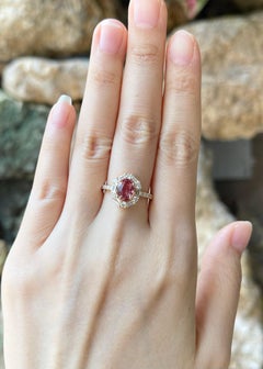 Unheated Padparadscha Sapphire with Diamond Ring set in 18K Gold Settings