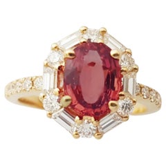 Bague en or 18 carats avec saphir Padparadscha non chauffé et diamant