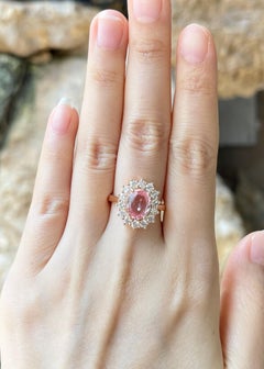 Unheated Padparadscha Sapphire with Diamond Ring set in 18K Rose Gold Settings