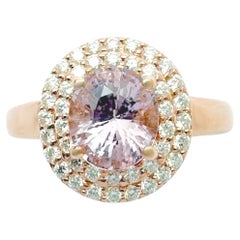 Unheated Padparadscha with Diamond Ring set in 18K Rose Gold Settings