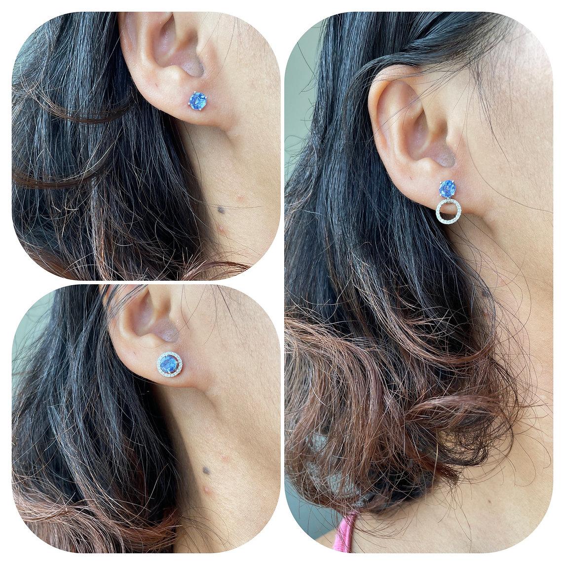 Pastal Blue Sapphire Halo versatile stud earring

This Pastal Blue Sapphire Halo 3Ways versatile stud earring is the perfect accessory for any occasion. It can be transformed from a solitaire stud, halo, or drop earring to suit your style. The
