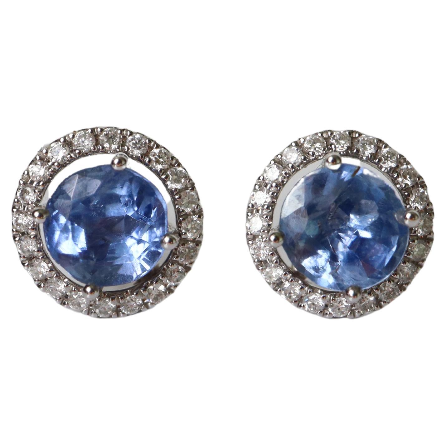 Unheated Pastel Blue Sapphire Halo 3Ways versatile stud earring