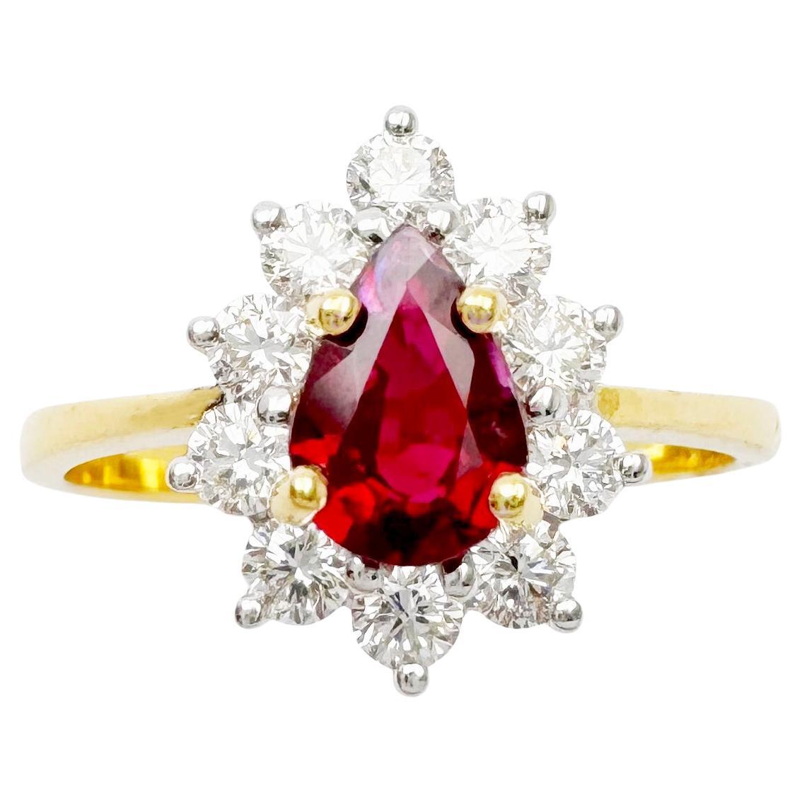 Unheated Pigeon
s Blood Ruby with Diamond Ring set in 18K Gold Settings