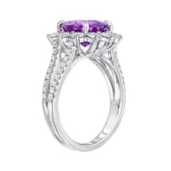 Unheated Pink Purple Sapphire Ring 3.58 Carat Round No Heat