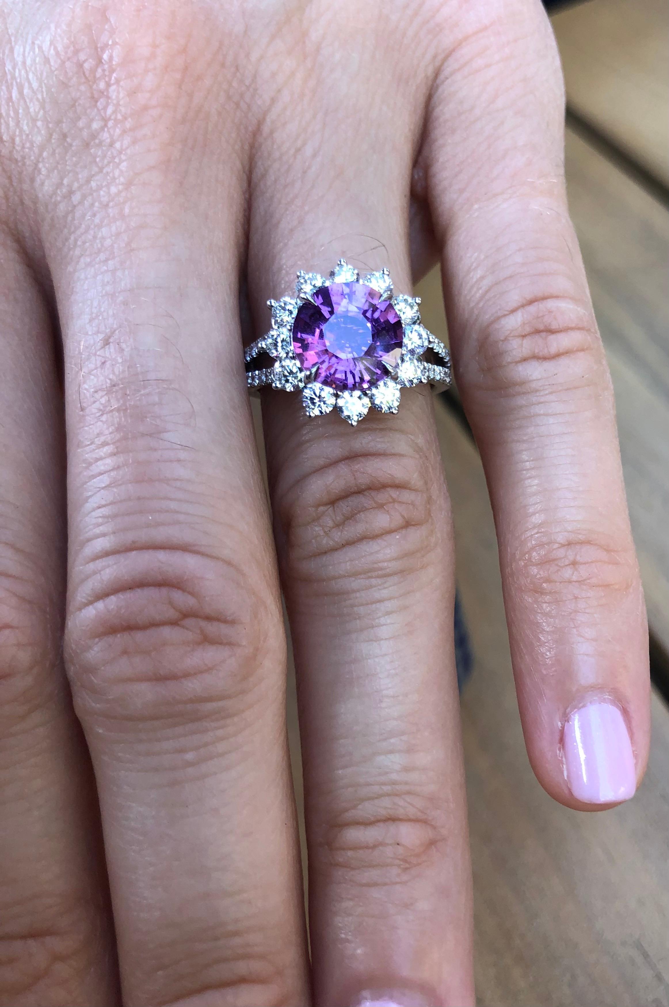 Women's Unheated Pink Purple Sapphire Ring 3.58 Carat Round No Heat